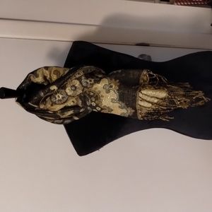 Pashmina like  wrap floral black and gold design shawl scarf wrap